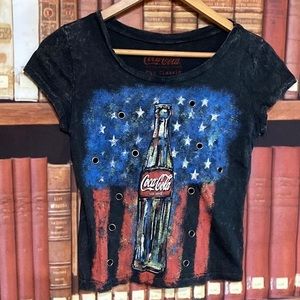 Coca-Cola Coke American Flag Grommet crop‎ top